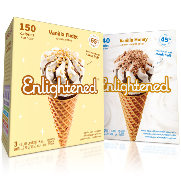 Enlightened Sundae Cones, Vanilla Fudge - 3 pack, 4 fl oz cones